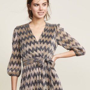 Alice + Olivia Chevron Dress Gold Metallic Shimmer Wrap Dress Size 8